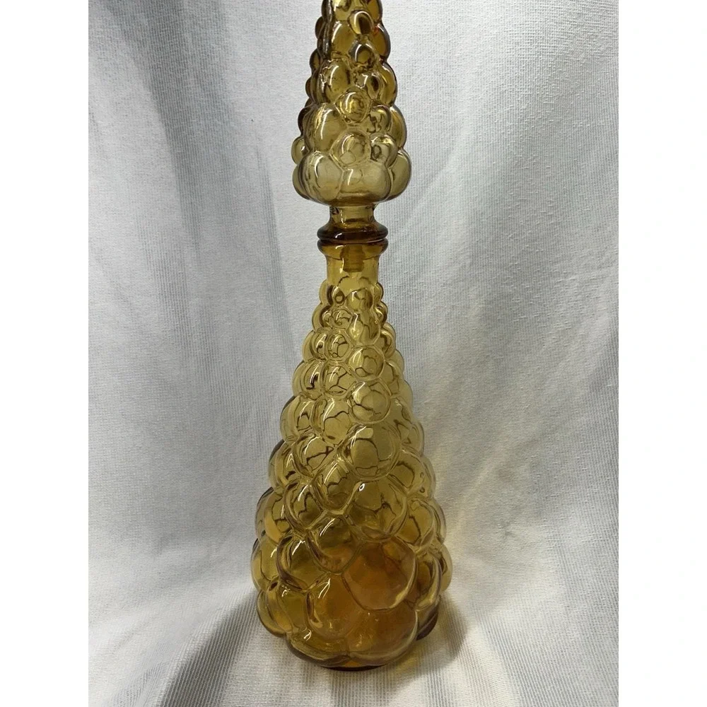 Vintage Italian Amber Glass Genie Bottle ~Bulging Bubble ~ Missing Plastic Seal